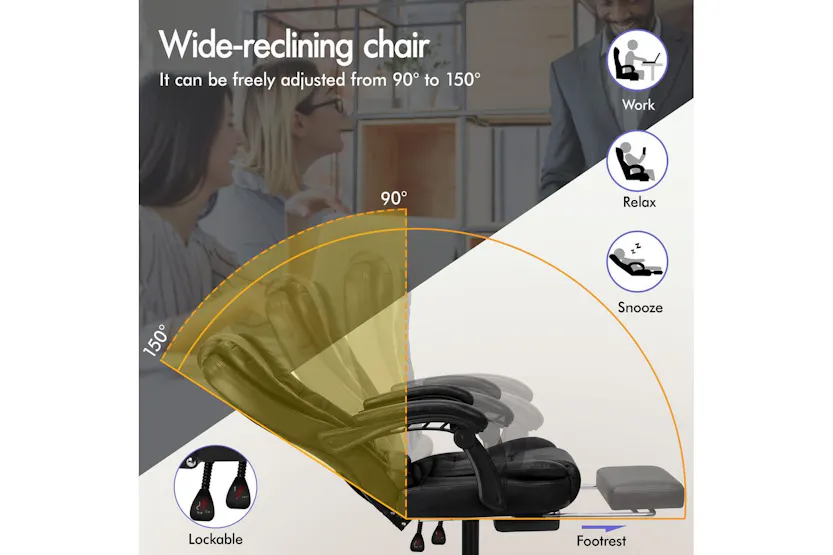 Elfordson 2-Point Massage Office Chair with Footrest | Black Elfordson 2-Point Massage Office Chair with Footrest | Black