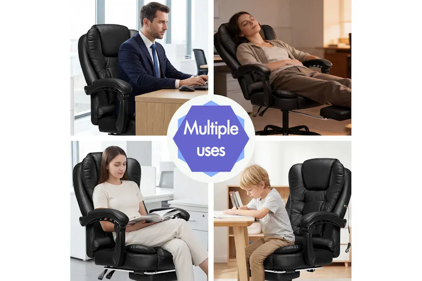 Elfordson 2-Point Massage Office Chair with Footrest | Black Elfordson 2-Point Massage Office Chair with Footrest | Black