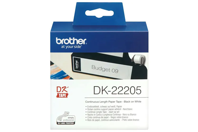 Brother DK-22205 Paper Label Roll | 62mm | Black/White Brother DK-22205 Paper Label Roll | 62mm | Black/White
