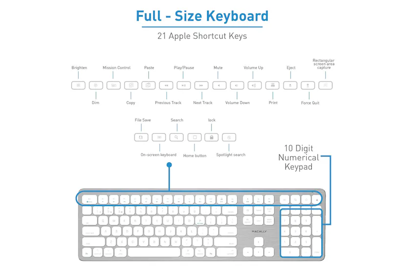 Macally Ultra Slim Bluetooth Wireless Keyboard | Brushed Stainless Steel Macally Ultra Slim Bluetooth Wireless Keyboard | Brushed Stainless Steel