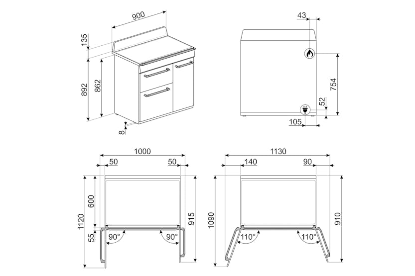 Smeg 90cm Dual Fuel Range Cooker | TR93GR | Slate Grey Smeg 90cm Dual Fuel Range Cooker | TR93GR | Slate Grey