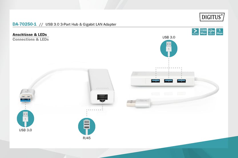 Manhattan USB 3 Port Hub & Lan Adapter Manhattan USB 3 Port Hub & Lan Adapter