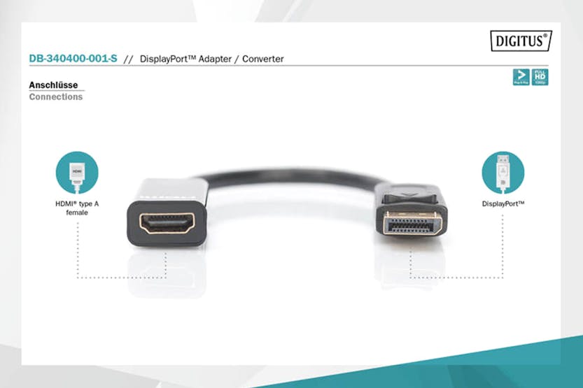 Digitus Display Port to HDMI Type-A Adapter Cable | 0.15m