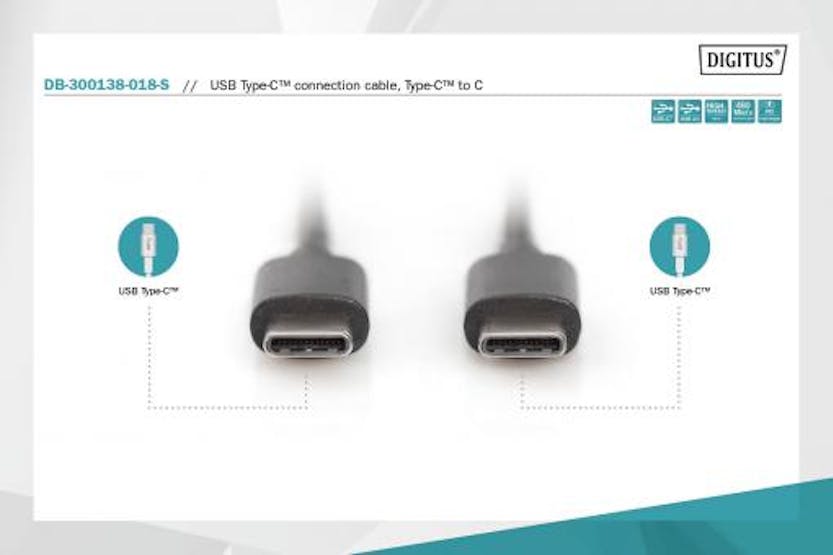 Digitus USB Type-C to USB Type-C Connection Cable | 1.8m Digitus USB Type-C to USB Type-C Connection Cable | 1.8m