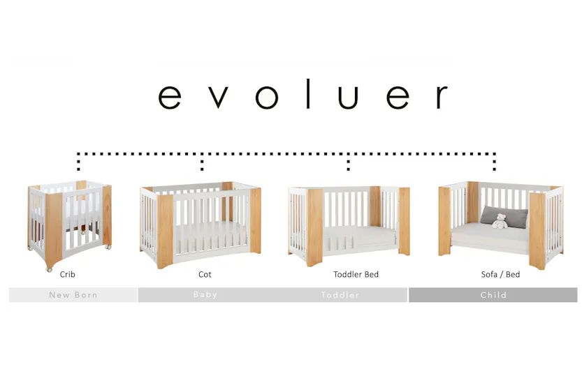 Cocoon Evoluer 4 in 1 Crib, Cot Bed, Toddler Bed & Sofa | White & Natural Cocoon Evoluer 4 in 1 Crib, Cot Bed, Toddler Bed & Sofa | White & Natural