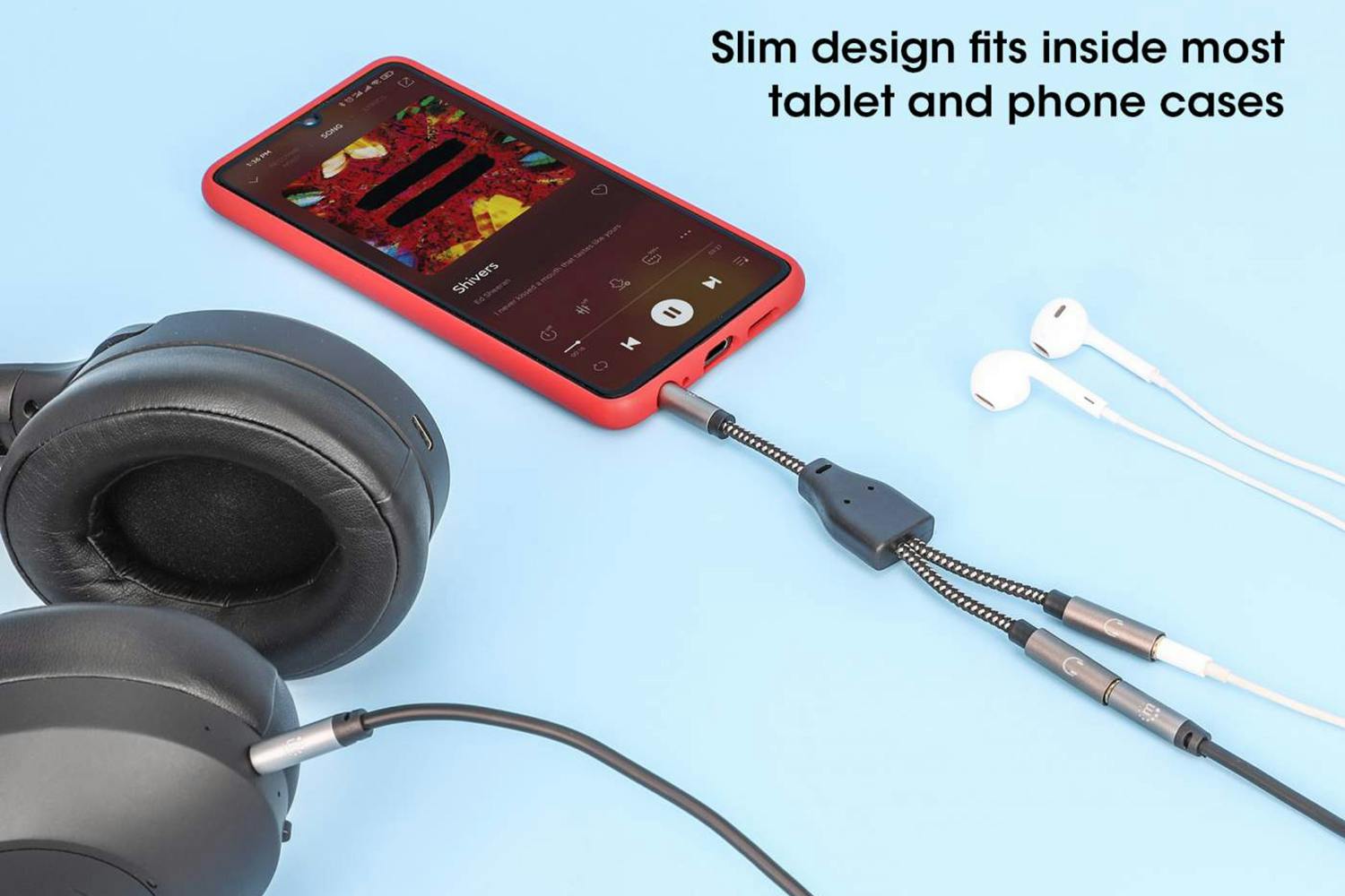 Manhattan Stereo Audio Aux Headphone Y-Splitter Cable | Black/Silver