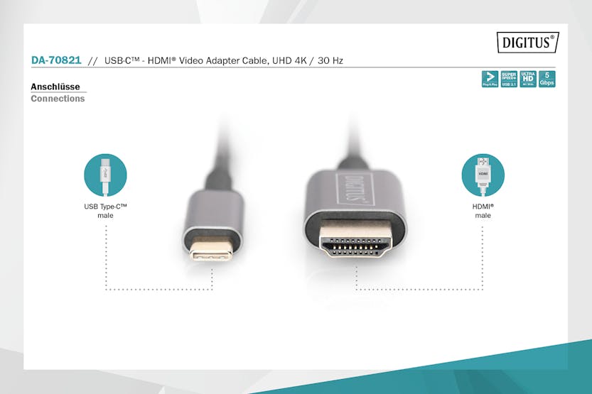 Digitus USB-C & HDMI Video Adapter Cable | Black Digitus USB-C & HDMI Video Adapter Cable | Black