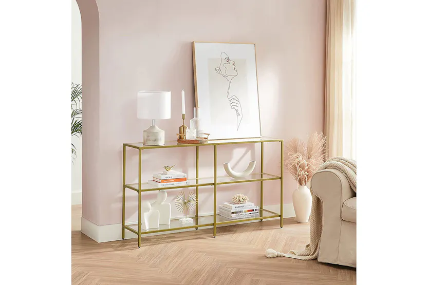 Vasagle 3 Tier Glass Console Sofa Table | Gold Vasagle 3 Tier Glass Console Sofa Table | Gold