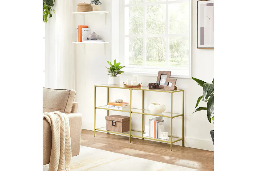Vasagle 3 Tier Glass Console Sofa Table | Gold Vasagle 3 Tier Glass Console Sofa Table | Gold