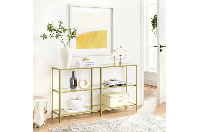 Vasagle 3 Tier Glass Console Sofa Table | Gold Vasagle 3 Tier Glass Console Sofa Table | Gold