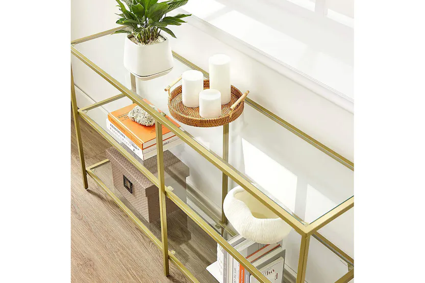 Vasagle 3 Tier Glass Console Sofa Table | Gold Vasagle 3 Tier Glass Console Sofa Table | Gold
