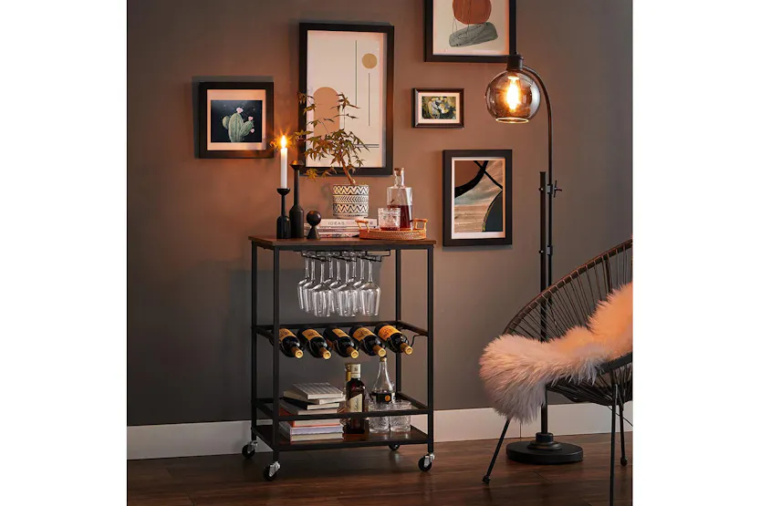 Vasagle Bar Cart with Bottle Holders | Rustic Brown & Black Vasagle Bar Cart with Bottle Holders | Rustic Brown & Black