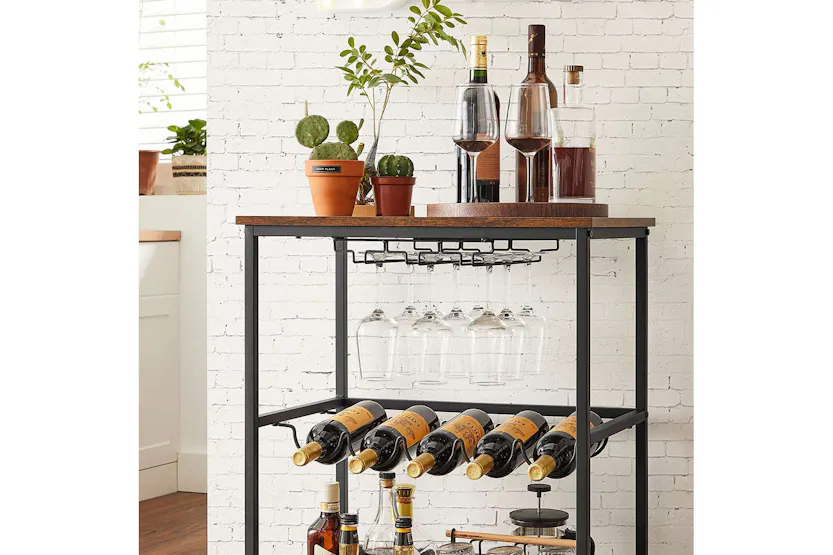 Vasagle Bar Cart with Bottle Holders | Rustic Brown & Black Vasagle Bar Cart with Bottle Holders | Rustic Brown & Black