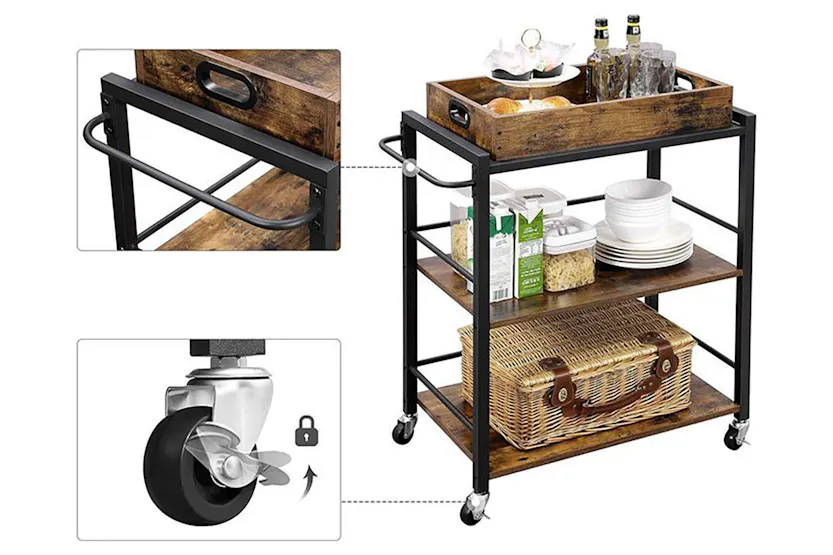 Vasagle Kitchen Serving Cart with Removable Tray | Rustic Brown Vasagle Kitchen Serving Cart with Removable Tray | Rustic Brown