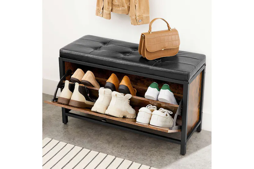 Vasagle Shoe Bench with Flip Door | Rustic Brown & Black Vasagle Shoe Bench with Flip Door | Rustic Brown & Black