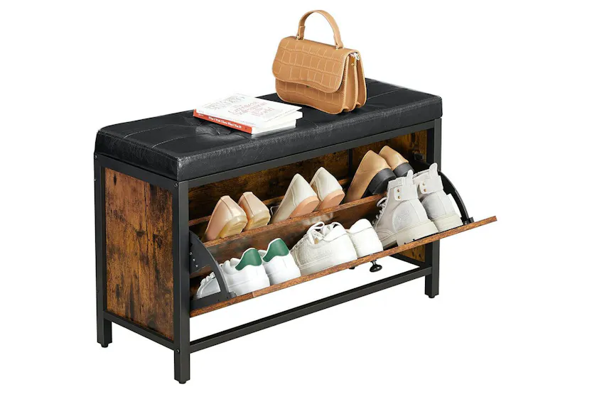 Vasagle Shoe Bench with Flip Door | Rustic Brown & Black Vasagle Shoe Bench with Flip Door | Rustic Brown & Black