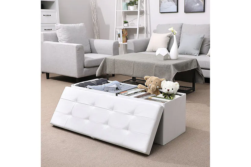 Songmics Flipping Lid Storage Ottoman | White Songmics Flipping Lid Storage Ottoman | White