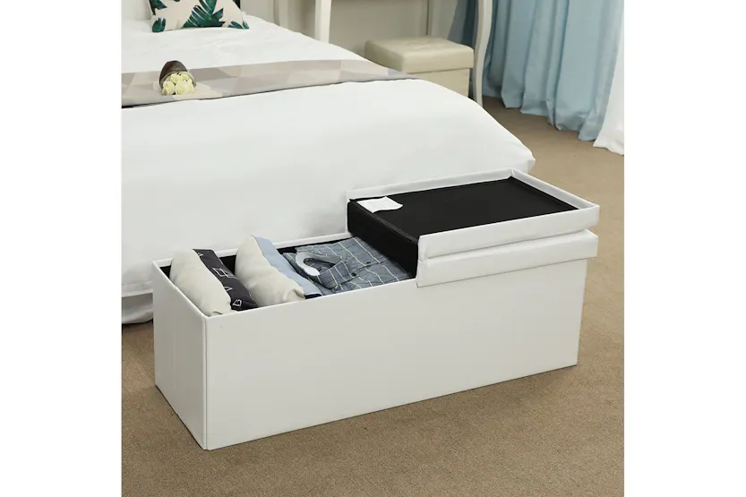 Songmics Flipping Lid Storage Ottoman | White Songmics Flipping Lid Storage Ottoman | White
