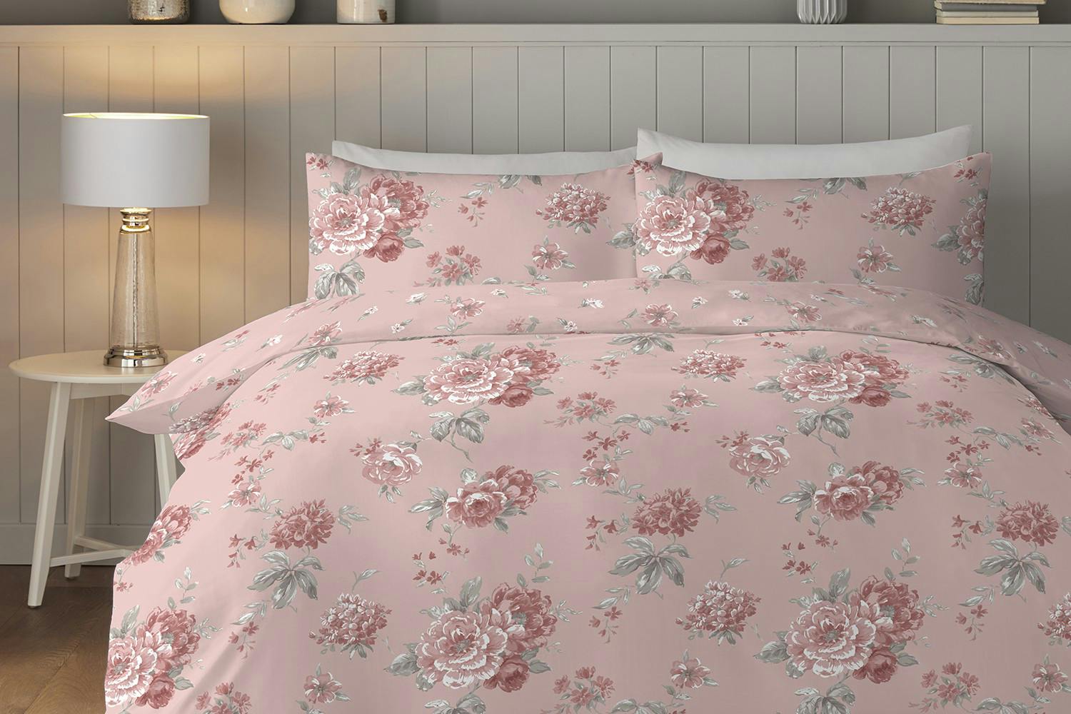 The Linen Room | May Flower Duvet Cover | Pink | Super King