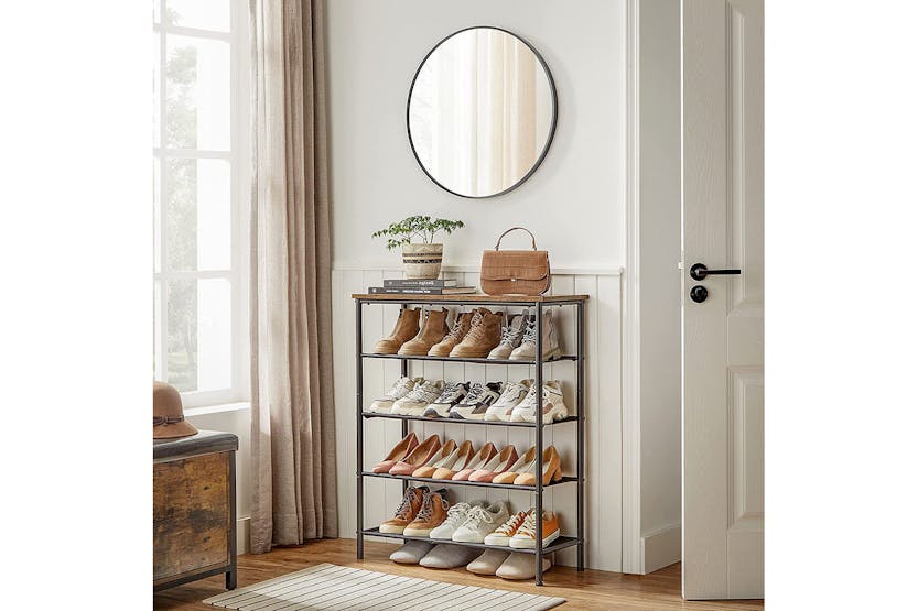 Vasagle Shoe Storage Rack With 4 Fabric Shelves | Rustic Brown & Black Vasagle Shoe Storage Rack With 4 Fabric Shelves | Rustic Brown & Black