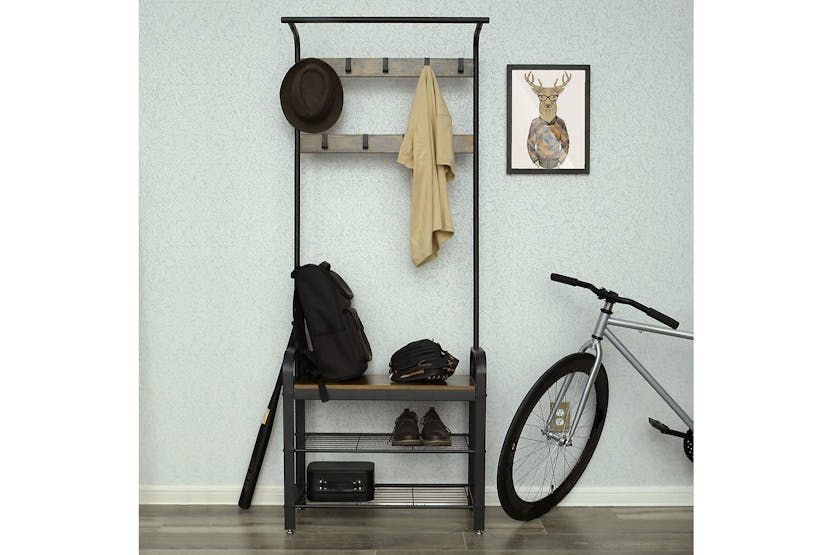 Vasagle Industrial Coat Rack With Bench For Entryway | Black Vasagle Industrial Coat Rack With Bench For Entryway | Black