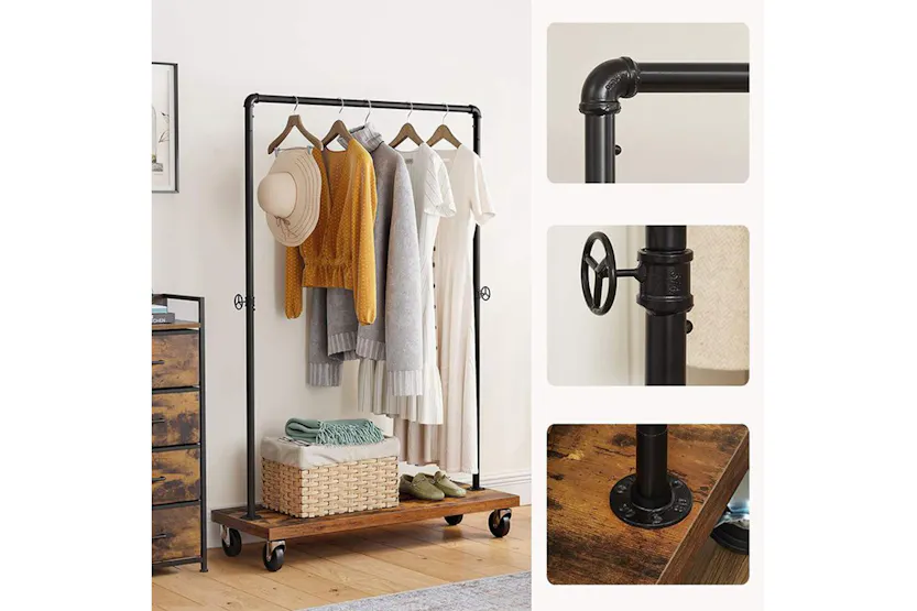 Vasagle Industrial Pipe Style Rolling Garment Rack with Shoe Shelf Vasagle Industrial Pipe Style Rolling Garment Rack with Shoe Shelf