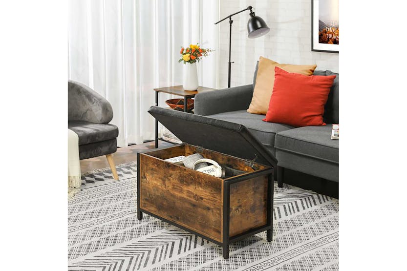 Vasagle Industrial Storage Ottoman with Flip Lid | Rustic Brown & Black Vasagle Industrial Storage Ottoman with Flip Lid | Rustic Brown & Black