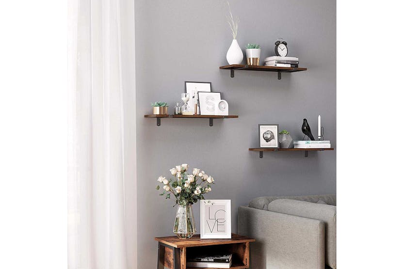 Songmics Wall Mounted Floating Shelves | Brown Board, Black Frame Songmics Wall Mounted Floating Shelves | Brown Board, Black Frame
