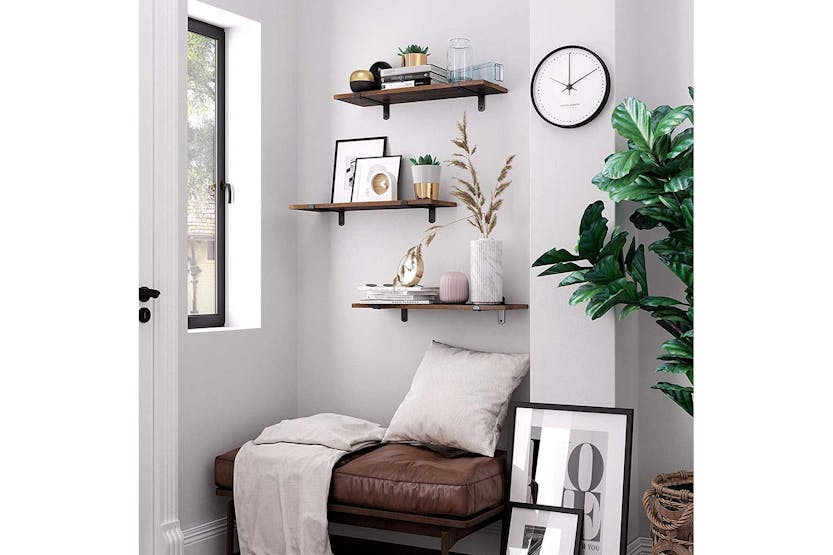 Songmics Wall Mounted Floating Shelves | Brown Board, Black Frame Songmics Wall Mounted Floating Shelves | Brown Board, Black Frame