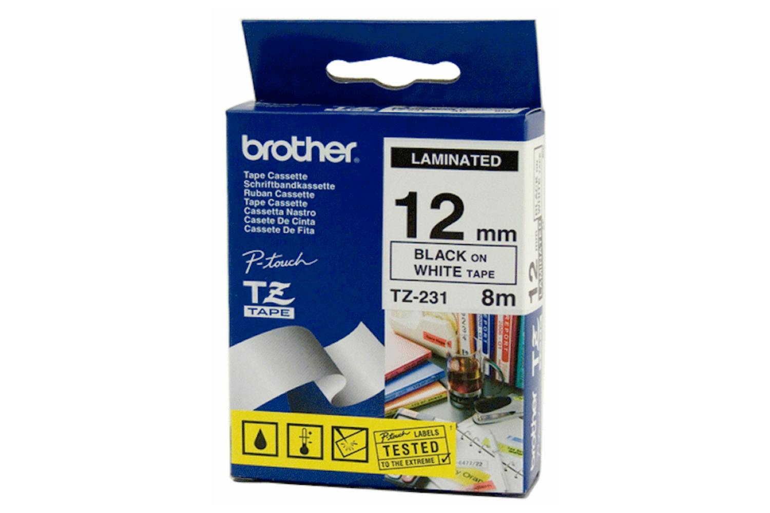 Brother TZE231 12MM Black on White Tape