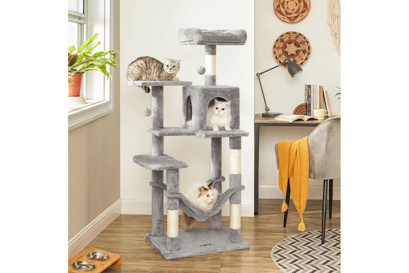 Feandrea UPCT161W01 Cat Condo with Hammock & Pompoms | Light Grey Feandrea UPCT161W01 Cat Condo with Hammock & Pompoms | Light Grey
