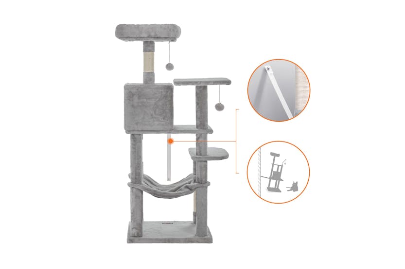 Feandrea UPCT161W01 Cat Condo with Hammock & Pompoms | Light Grey Feandrea UPCT161W01 Cat Condo with Hammock & Pompoms | Light Grey