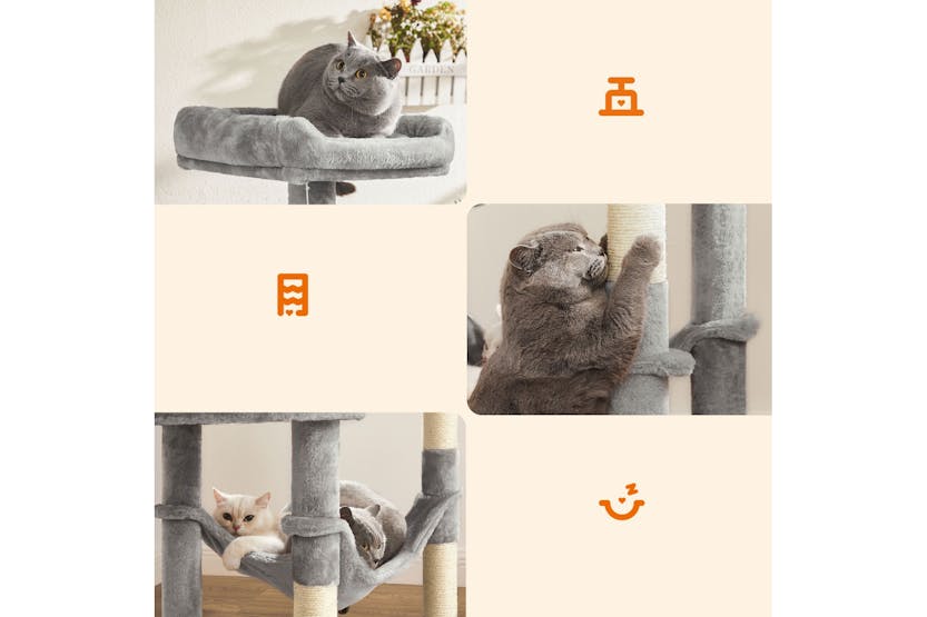 Feandrea UPCT161W01 Cat Condo with Hammock & Pompoms | Light Grey Feandrea UPCT161W01 Cat Condo with Hammock & Pompoms | Light Grey