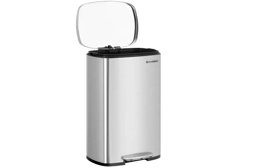Songmics Step-Open Trash Can with Lid | Silver Songmics Step-Open Trash Can with Lid | Silver