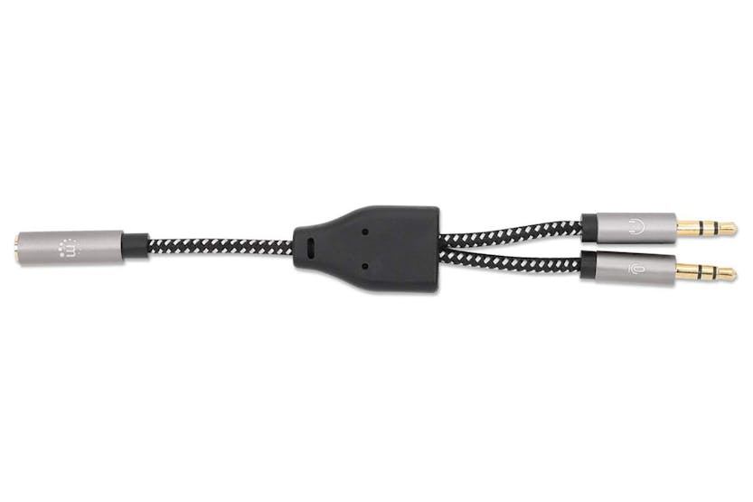 Manhattan Stereo Audio Aux Y-Splitter with Headset Adapter Cable | Black & Silver