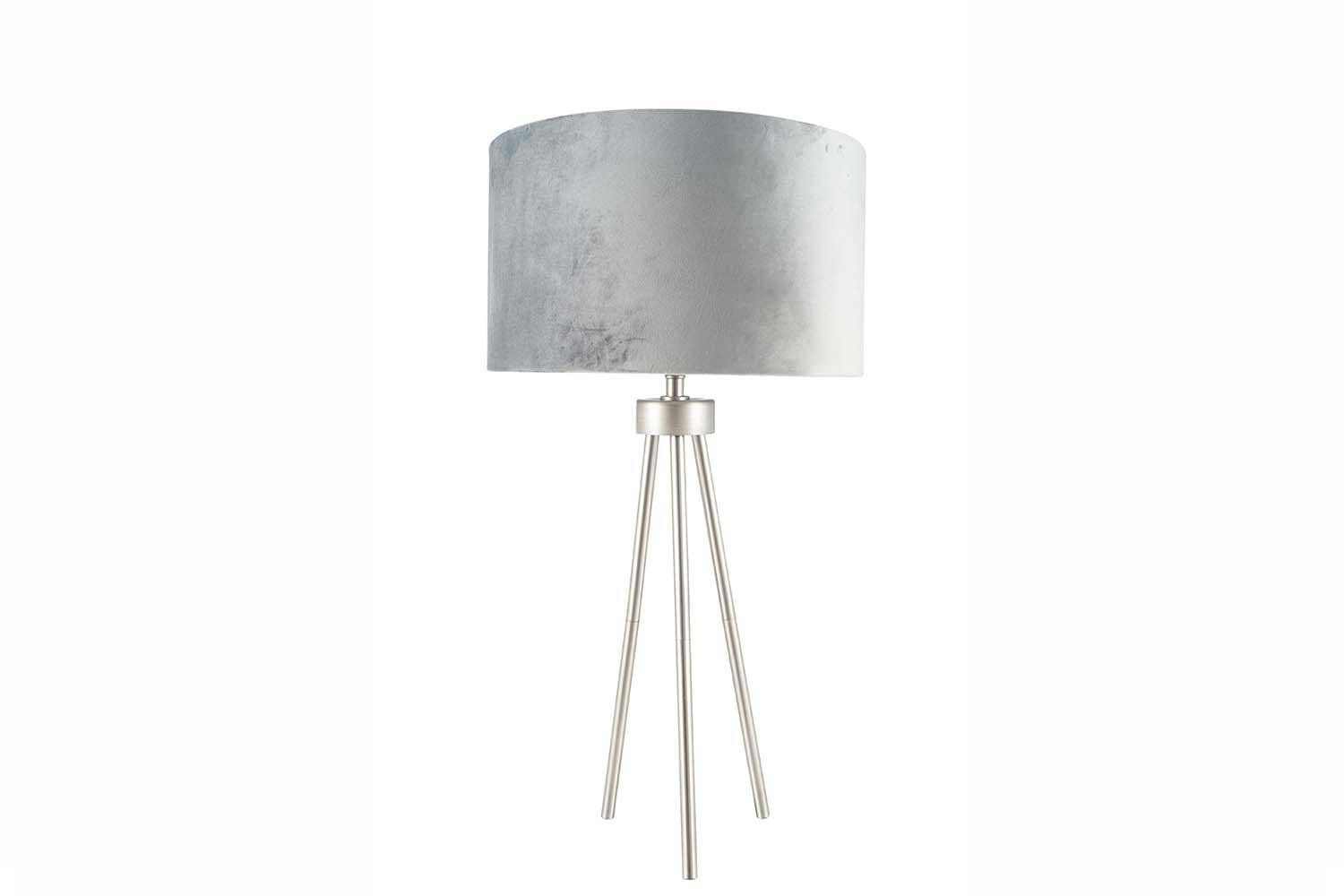 Brushed Metal Tripod Table Lamp | Silver | Grey Shade