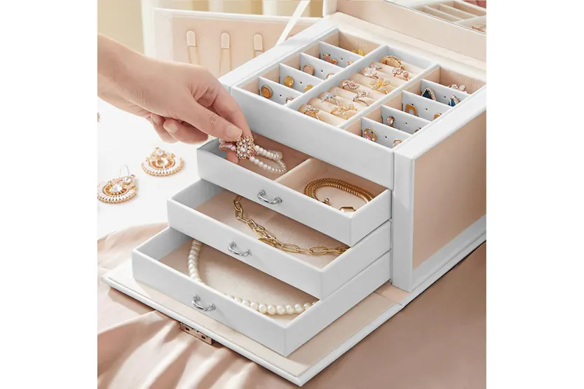Songmics JBC159W01 4 Tier Jewelry Box | White Songmics JBC159W01 4 Tier Jewelry Box | White
