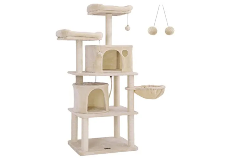 Feandrea PCT90M Scratching Post 2 Caves Cat Tree | Beige Feandrea PCT90M Scratching Post 2 Caves Cat Tree | Beige