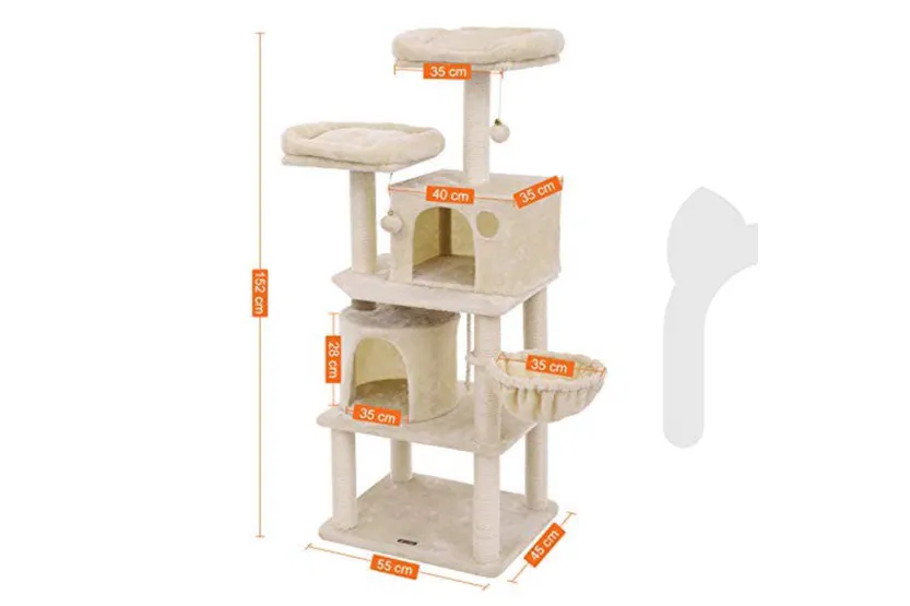 Feandrea PCT90M Scratching Post 2 Caves Cat Tree | Beige Feandrea PCT90M Scratching Post 2 Caves Cat Tree | Beige