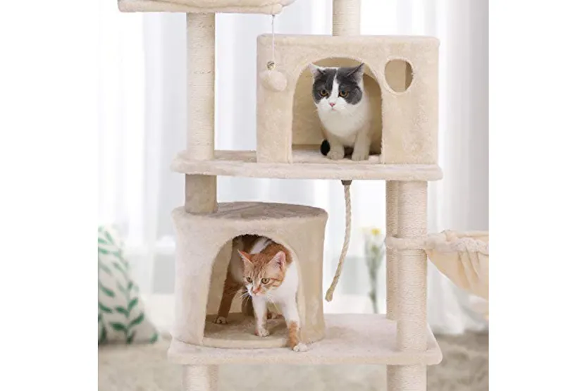 Feandrea PCT90M Scratching Post 2 Caves Cat Tree | Beige Feandrea PCT90M Scratching Post 2 Caves Cat Tree | Beige