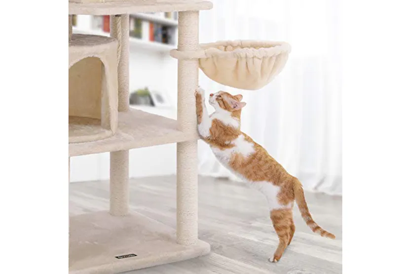 Feandrea PCT90M Scratching Post 2 Caves Cat Tree | Beige Feandrea PCT90M Scratching Post 2 Caves Cat Tree | Beige