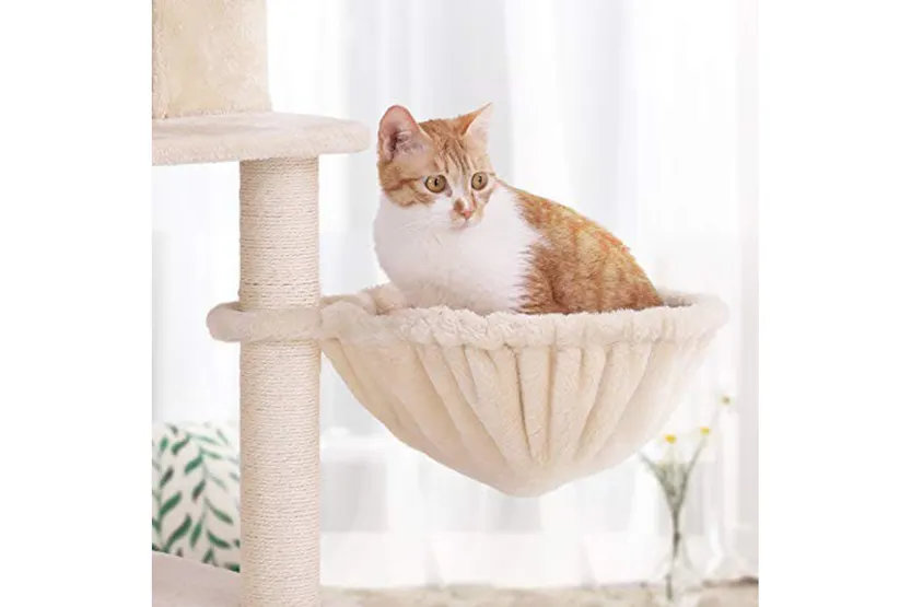 Feandrea PCT90M Scratching Post 2 Caves Cat Tree | Beige Feandrea PCT90M Scratching Post 2 Caves Cat Tree | Beige