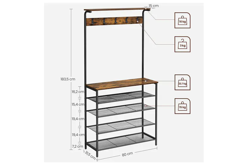 Vasagle HSR408B01 Coat Stand with Shoe Rack Vasagle HSR408B01 Coat Stand with Shoe Rack