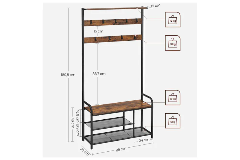 Vasagle HSR409B01 Coat Stand with Bench Vasagle HSR409B01 Coat Stand with Bench