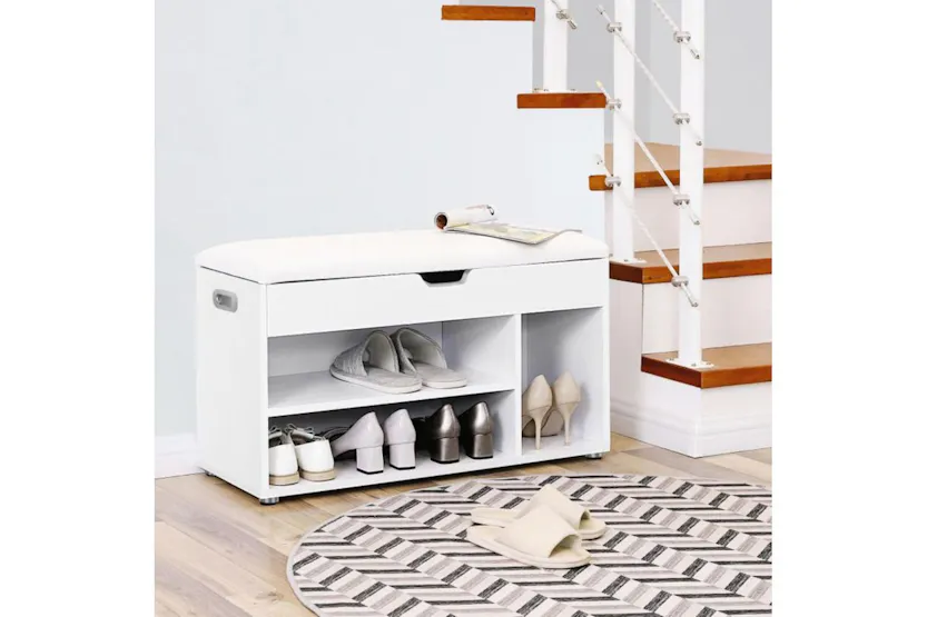 Vasagle LHS30W Padded Shoe Bench 3 Compartments | White Vasagle LHS30W Padded Shoe Bench 3 Compartments | White