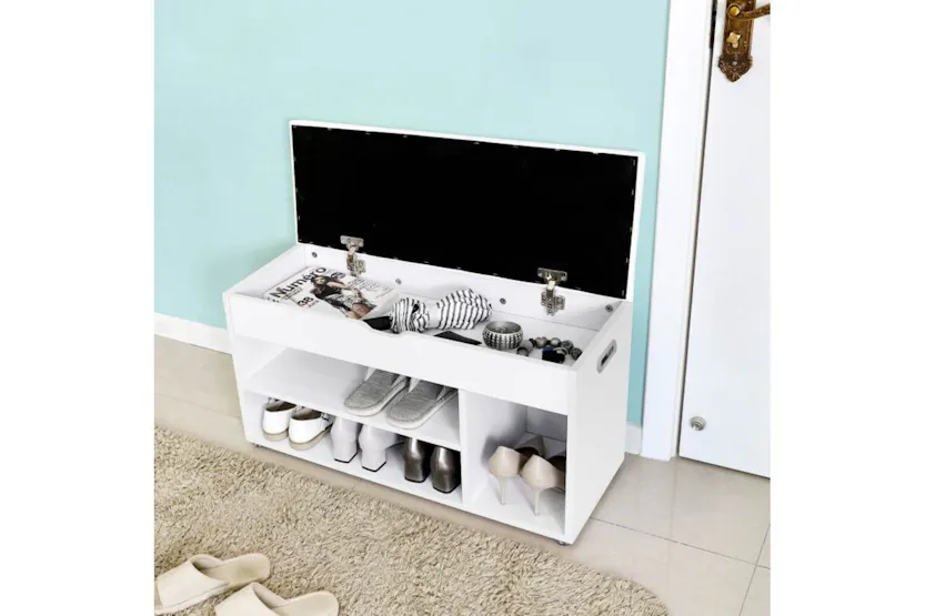 Vasagle LHS30W Padded Shoe Bench 3 Compartments | White Vasagle LHS30W Padded Shoe Bench 3 Compartments | White