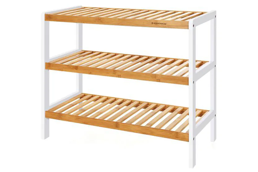 Songmics LBS03H 3 Tier Bamboo Shoe Rack | Natural White Songmics LBS03H 3 Tier Bamboo Shoe Rack | Natural White