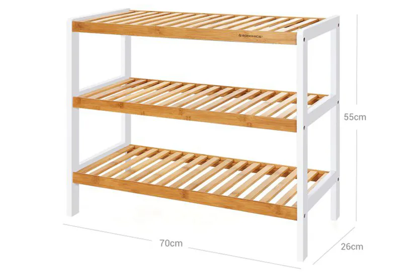 Songmics LBS03H 3 Tier Bamboo Shoe Rack | Natural White Songmics LBS03H 3 Tier Bamboo Shoe Rack | Natural White