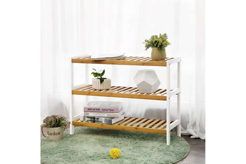 Songmics LBS03H 3 Tier Bamboo Shoe Rack | Natural White Songmics LBS03H 3 Tier Bamboo Shoe Rack | Natural White