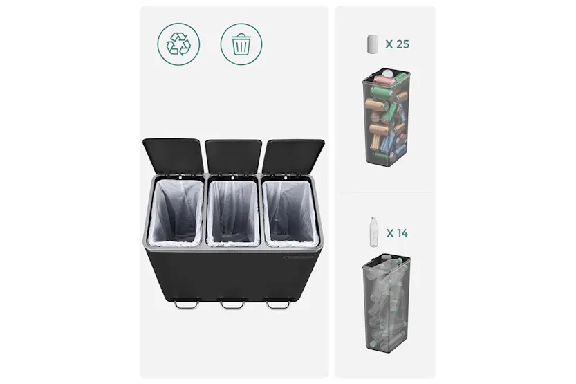Songmics LTB54BK Garbage Can with 3 Compartments Songmics LTB54BK Garbage Can with 3 Compartments